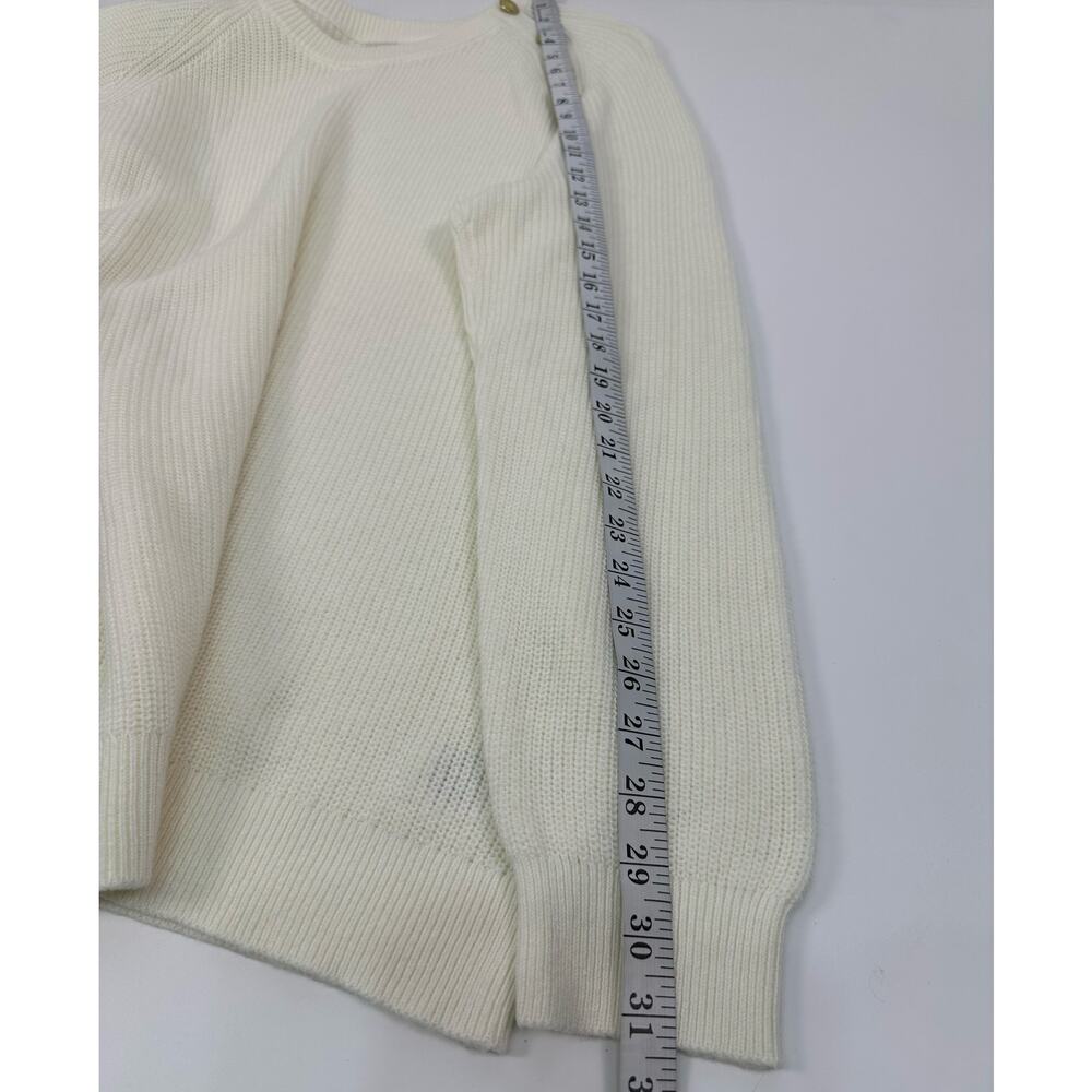 J.Crew Ivory Cotton Knit Gold Button Shoulder Crew Neck Sweater Women’s Size 2X - Picture 10 of 11